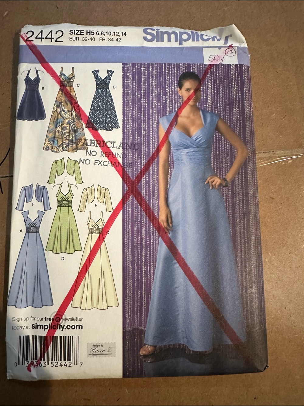 Simplicity Light Blue V‑Neck Evening Dress Pattern 2442